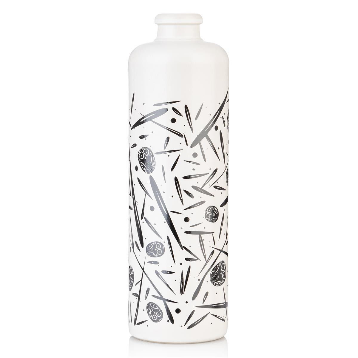 Jordan Keramikflasche - matt weiß mit schwarzen Symbolen - inkl. Ausgießer  - 500ml – Jordan Olivenöl