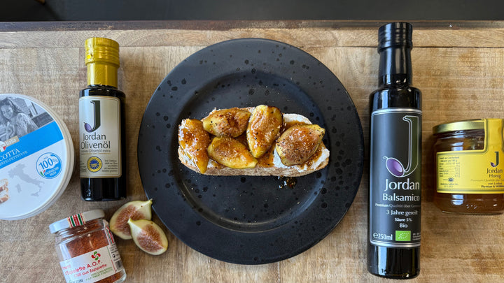 Feigen-Crostini mit Ricotta, Balsamico & Jordan Olivenöl