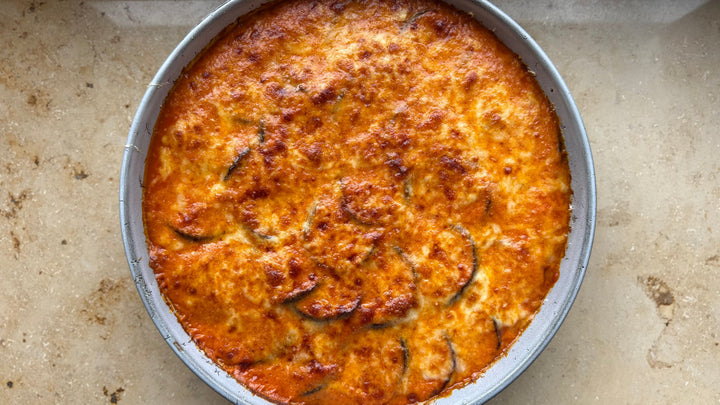 Parmigiana di Melanzane mit San-Marzano, Fior di Latte & Parmigiano
