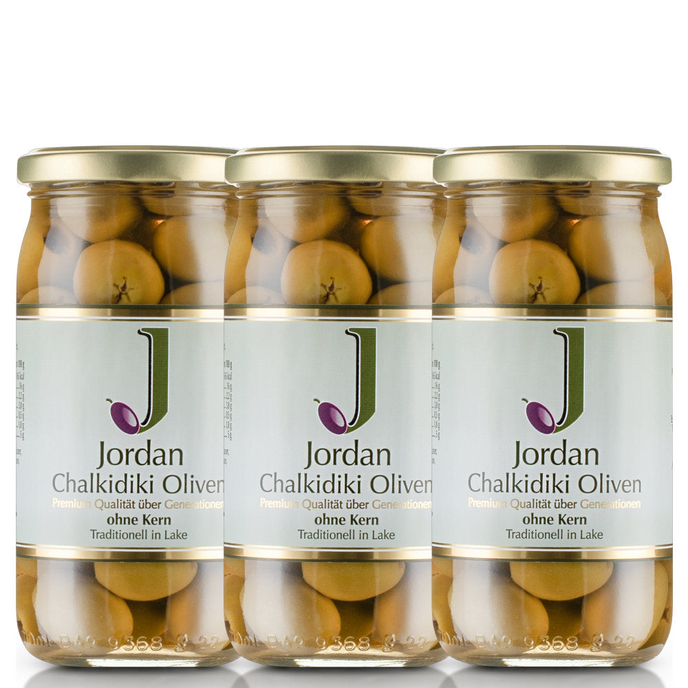 Jordan - Chalkidiki Oliven - ohne Kern - Groß, Saftig und Reich an Nährstoffen - 3x 370g 3er Pack
