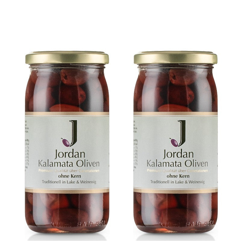 Jordan Original - Kalamata Oliven ohne Kern - im Glas- 2x360g - 2er Pack