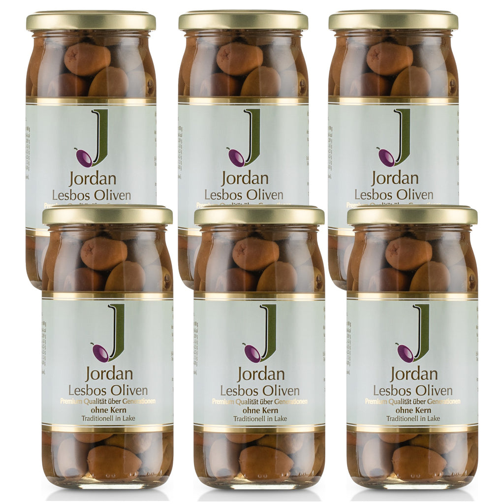 Jordan Olivenöl - Lesbos Oliven - ohne Kern - 6x 370g/185g Abtropfgewicht - 6er Pack
