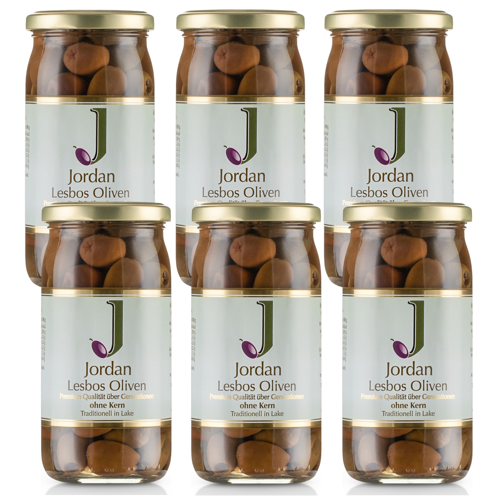 Jordan Olivenöl - Lesbos Oliven - ohne Kern - 6x 370g/185g Abtropfgewicht - 6er Pack