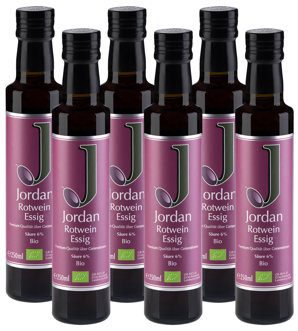Jordan Olivenöl - Bio Rotweinessig - Sortenrein aus der St Georgs Rebe - 6x 250ml - GR-BIO-01 - 6er Pack