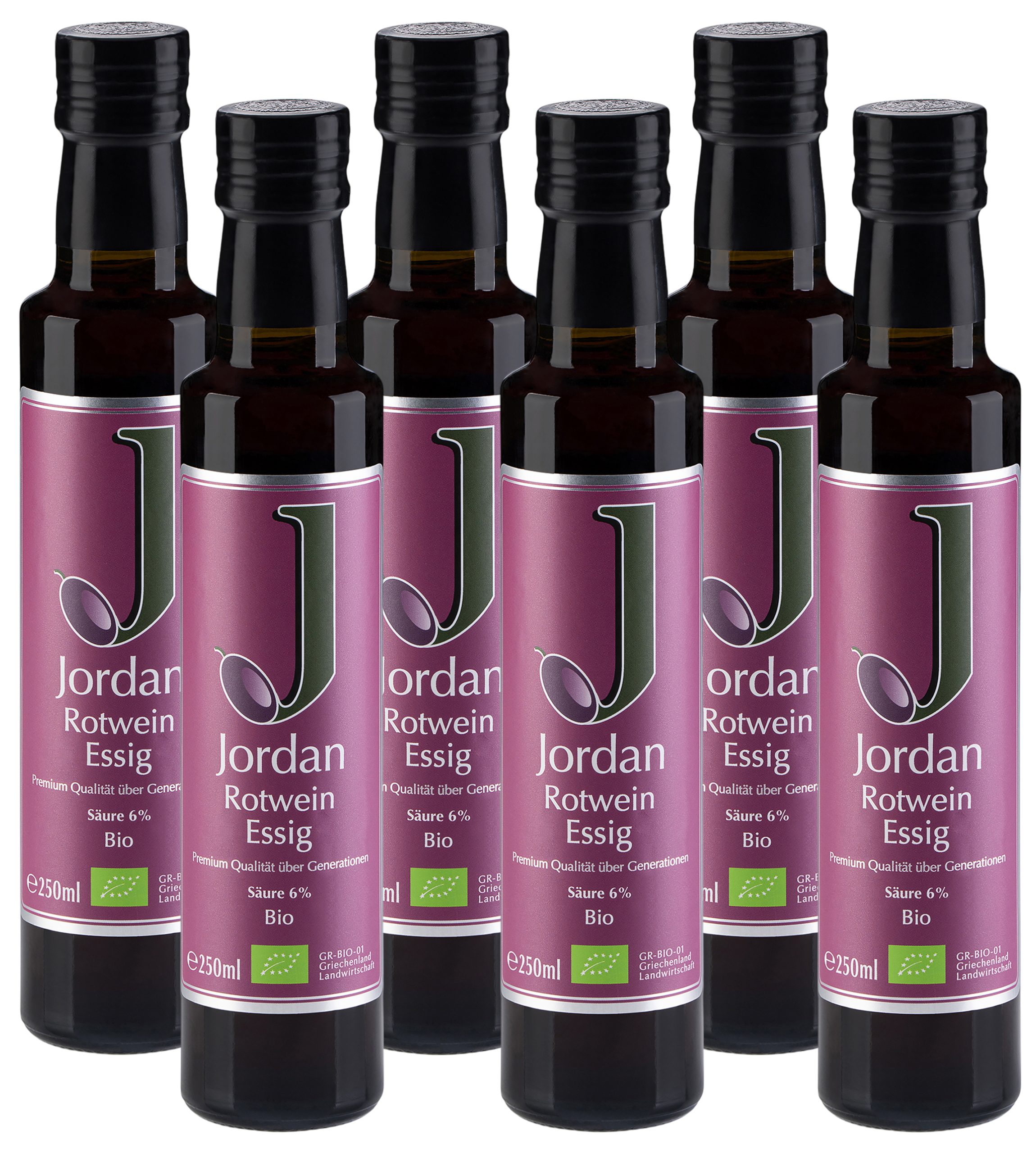 Jordan Olivenöl - Bio Rotweinessig - Sortenrein aus der St Georgs Rebe - 6x 250ml - GR-BIO-01 - 6er Pack