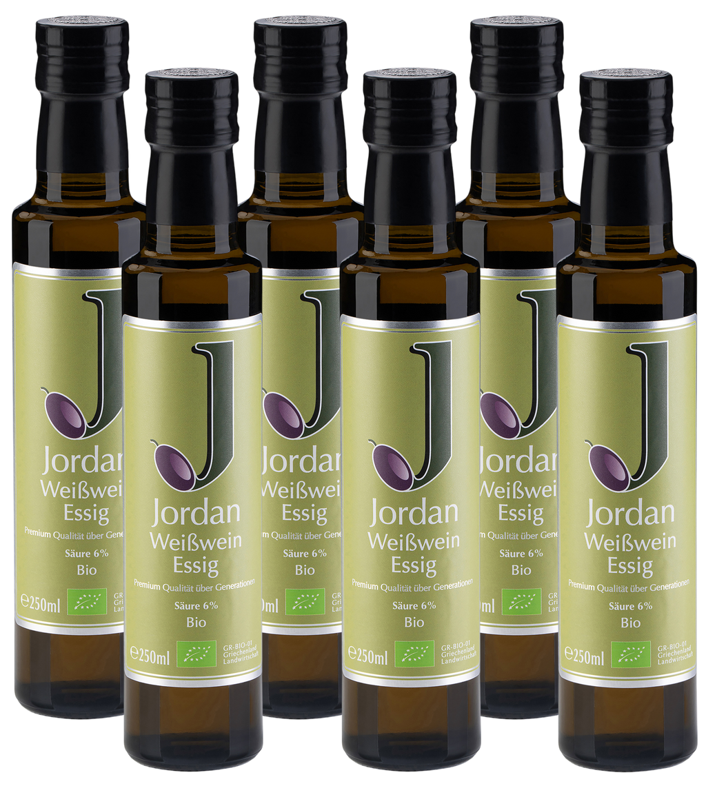 Jordan Olivenöl - Bio Weißweinessig - Sortenrein aus der Roditis Traube - 6x 250 ml - GR-BIO-01 - 6er Pack