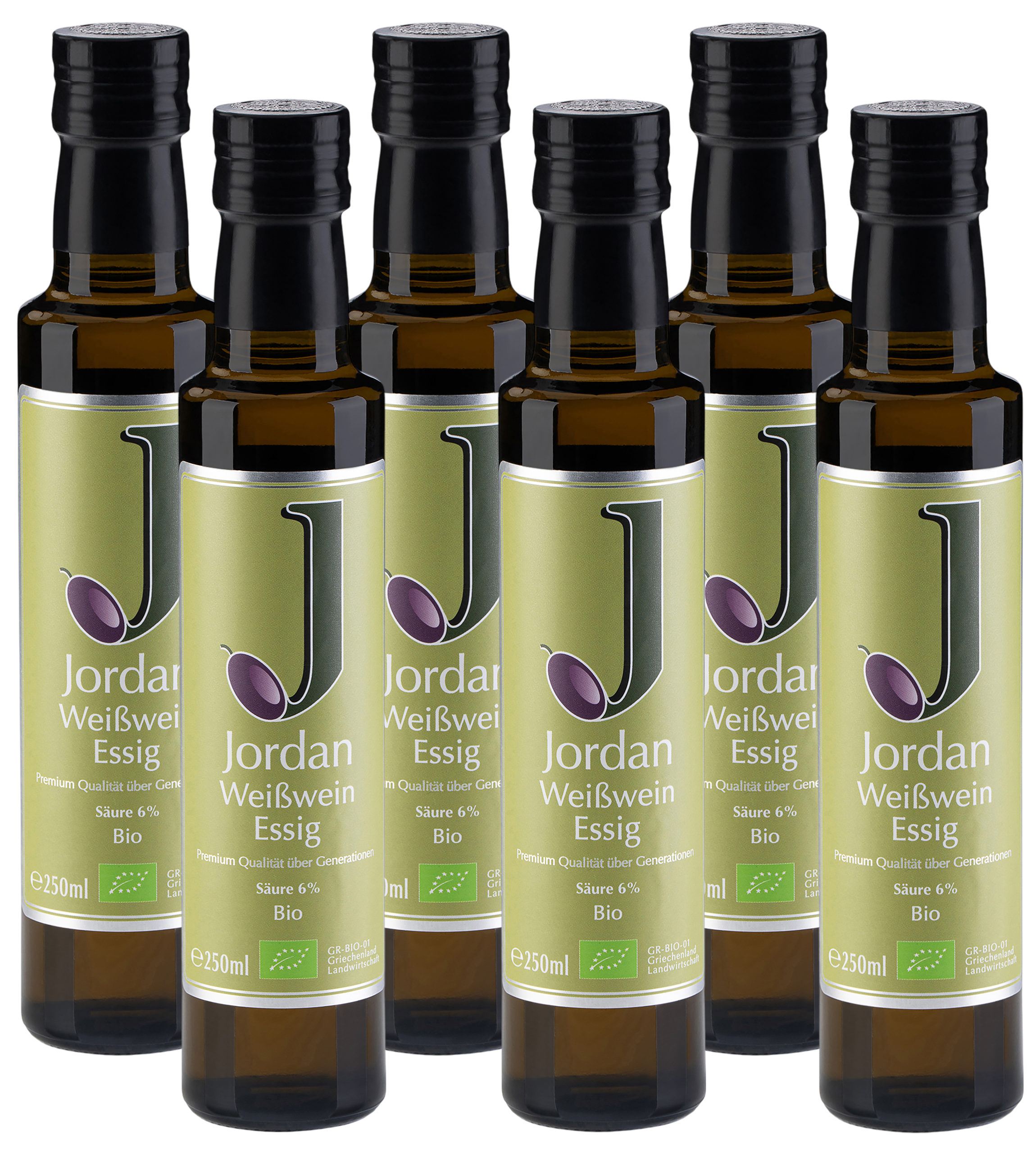 Jordan Olivenöl - Bio Weißweinessig - Sortenrein aus der Roditis Traube - 6x 250 ml - GR-BIO-01 - 6er Pack