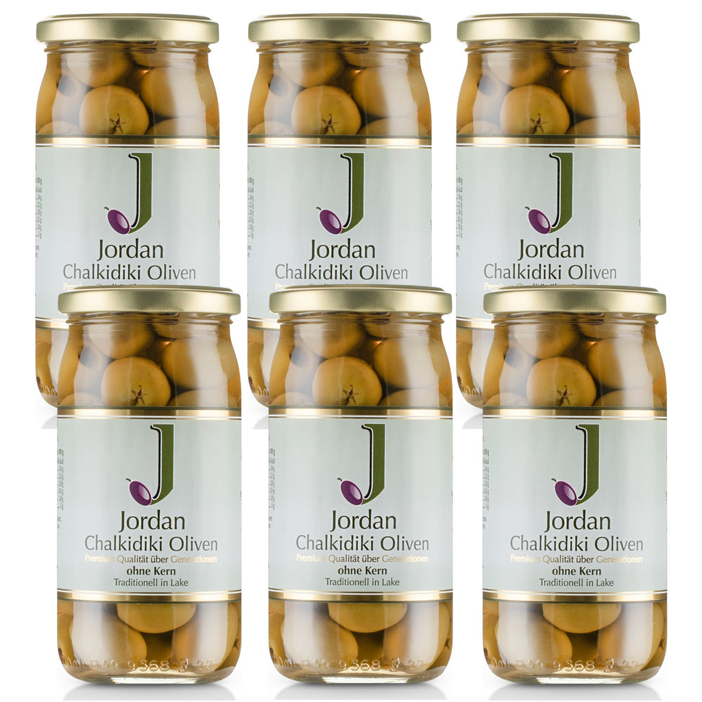 Jordan - Chalkidiki Oliven - ohne Kern - 6x 370g/185g Abtropfgewicht - 6er Pack