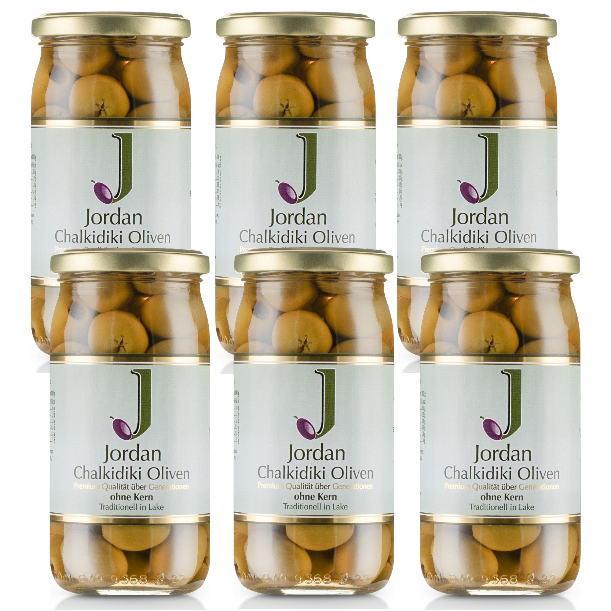 Jordan - Chalkidiki Oliven - ohne Kern - 6x 370g/185g Abtropfgewicht - 6er Pack