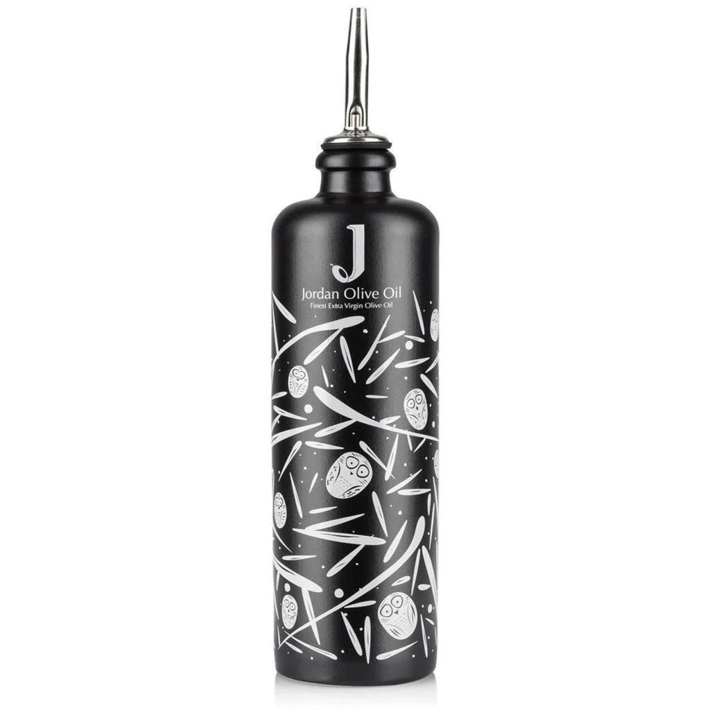 Jordan Keramikflasche - matt schwarz mit weißen Symbolen - inkl. Ausgießer - 500 ml