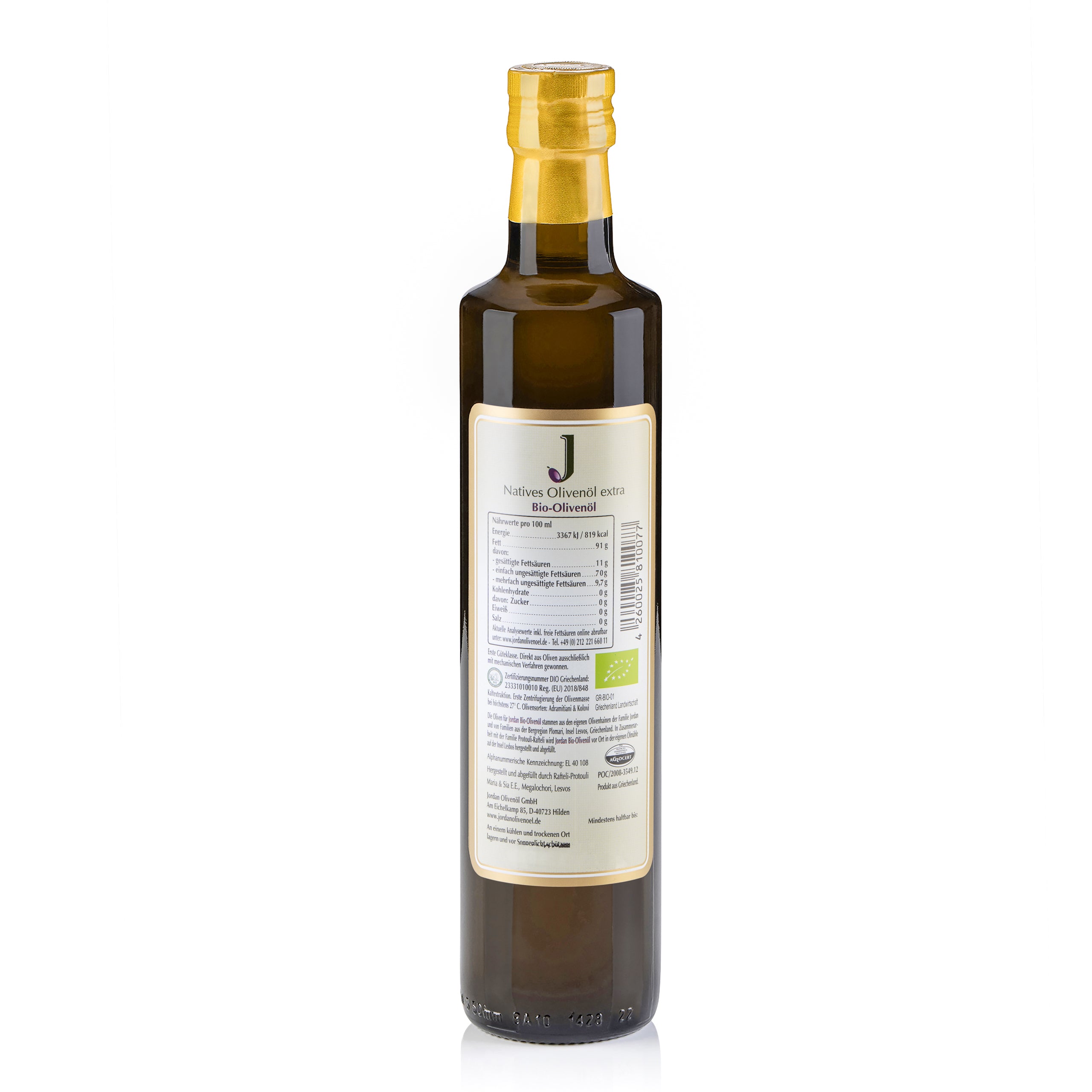 Jordan Olivenöl - BIO-Olivenöl - Flasche 0,50 Liter - GR-BIO-01