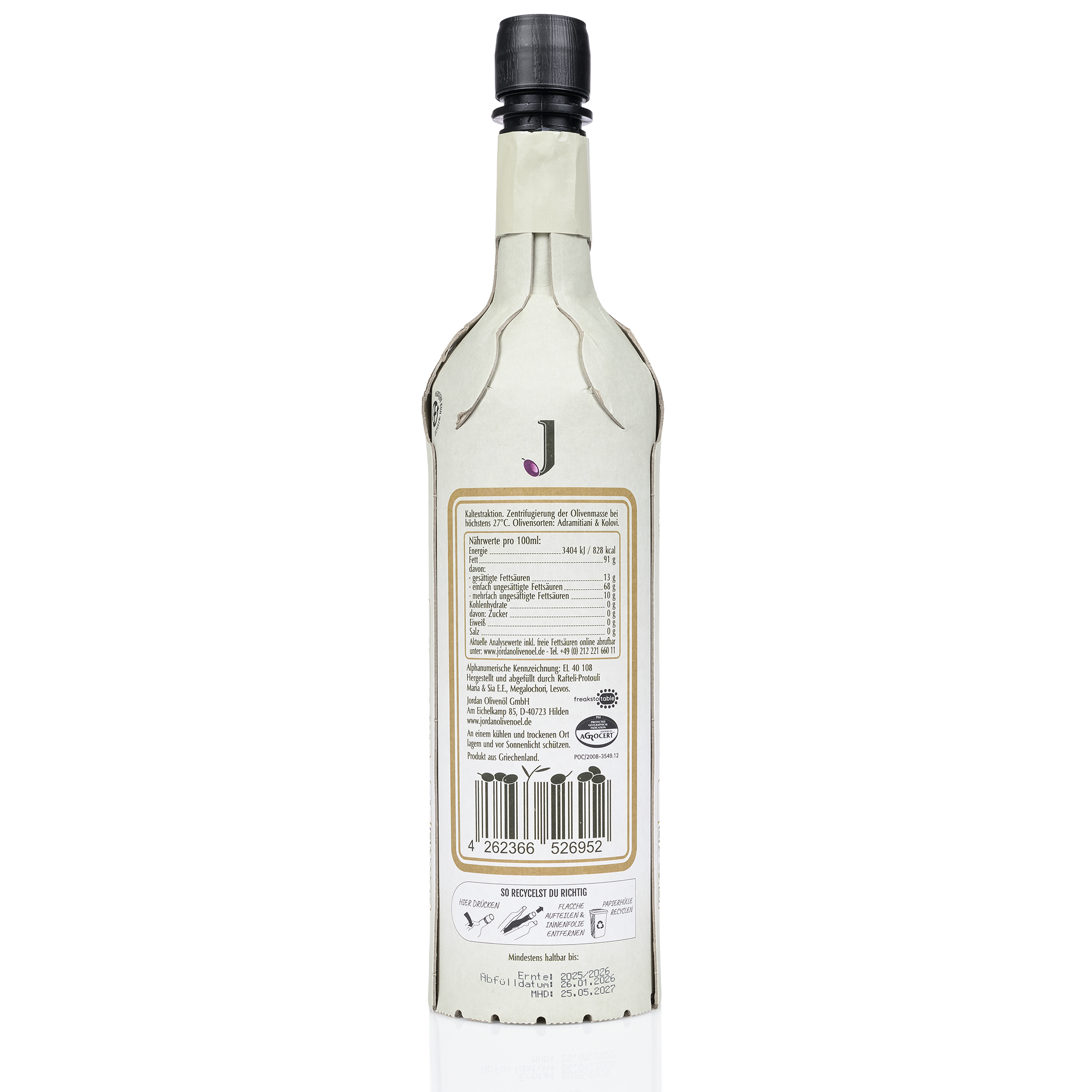 Jordan Olivenöl - natives Olivenöl extra - Papierflasche 0,75 Liter