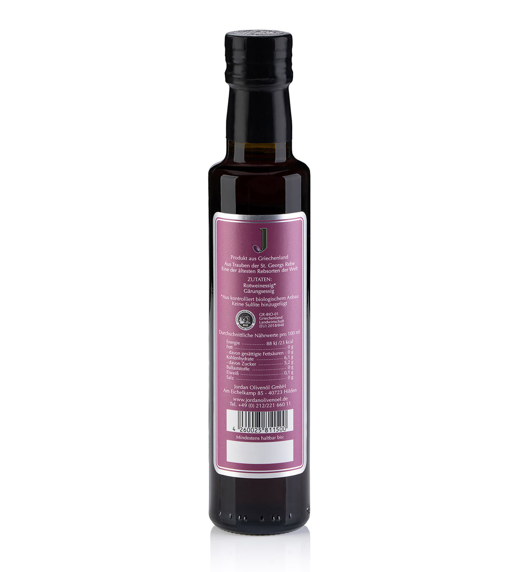 Jordan Olivenöl - Bio Rotweinessig - Sortenrein aus der St Georgs Rebe - 250ml - GR-BIO-01