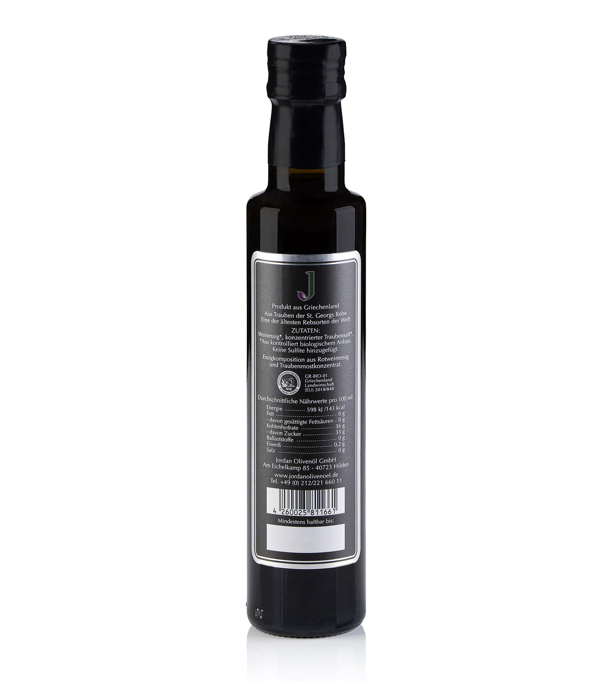 Jordan Olivenöl - Bio Balsamico - Sortenrein aus der St Georgs Rebe - 3 Jahre gereift - 250ml - GR-BIO-01