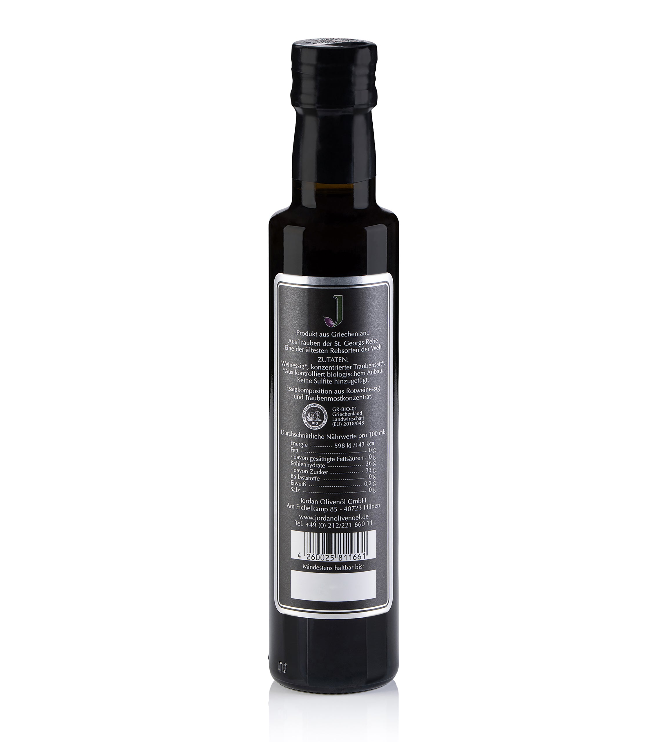 Jordan Olivenöl - Bio Balsamico - Sortenrein aus der St Georgs Rebe - 3 Jahre gereift - 250ml - GR-BIO-01