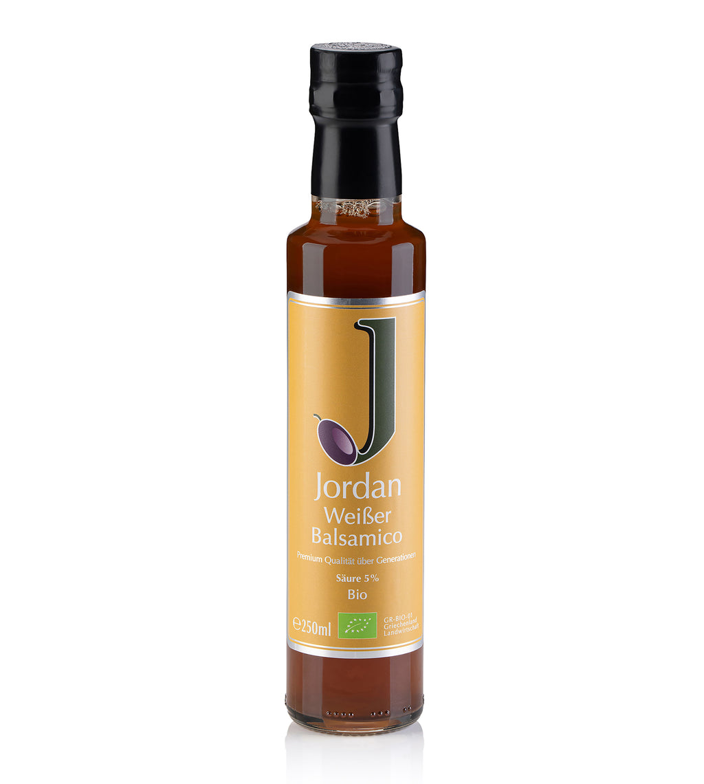 Jordan Olivenöl - Bio Weißer Balsamico - Sortenrein aus der Roditis Traube - 3 x 250 ml Flasche - GR-BIO-01 3er Pack