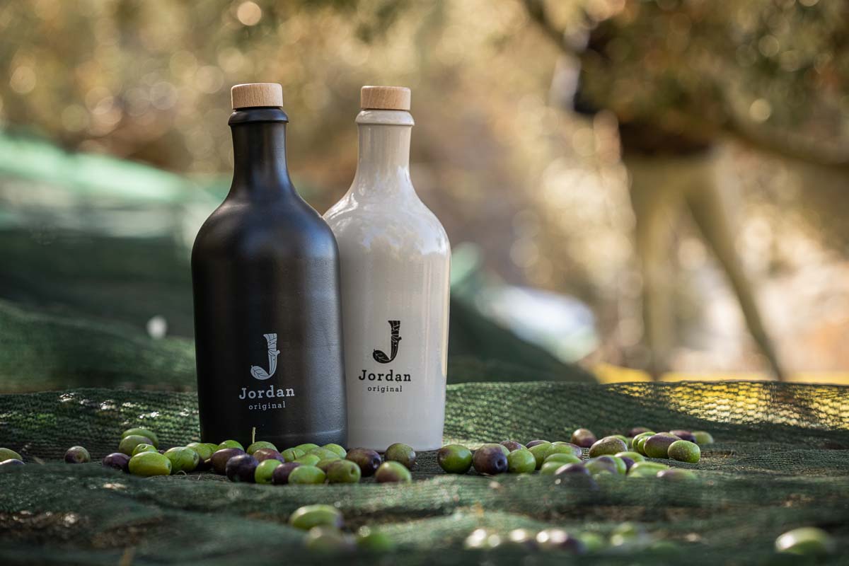 Jordan Keramikflasche – schmal – Leerflasche 500ml – Jordan Olivenöl