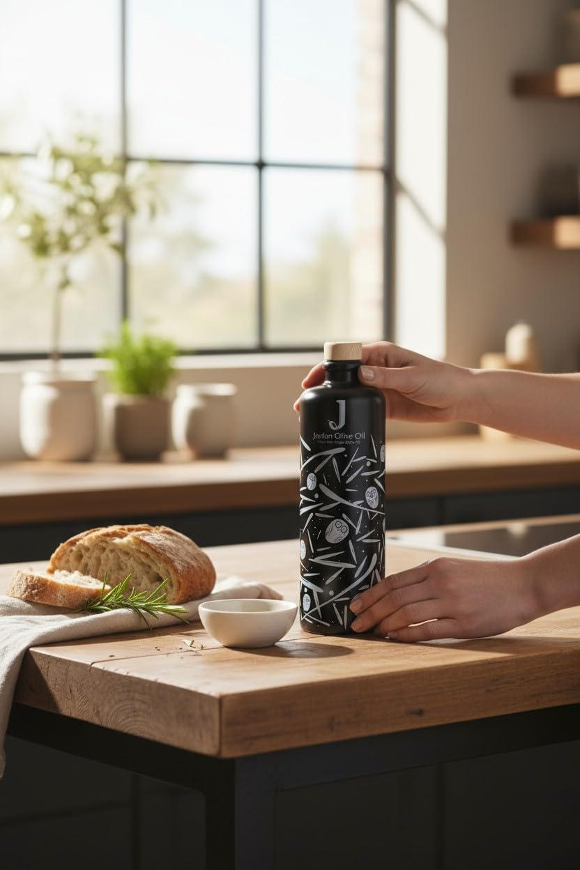 Jordan Keramikflasche - matt schwarz mit weißen Symbolen - inkl. Ausgießer - 500 ml