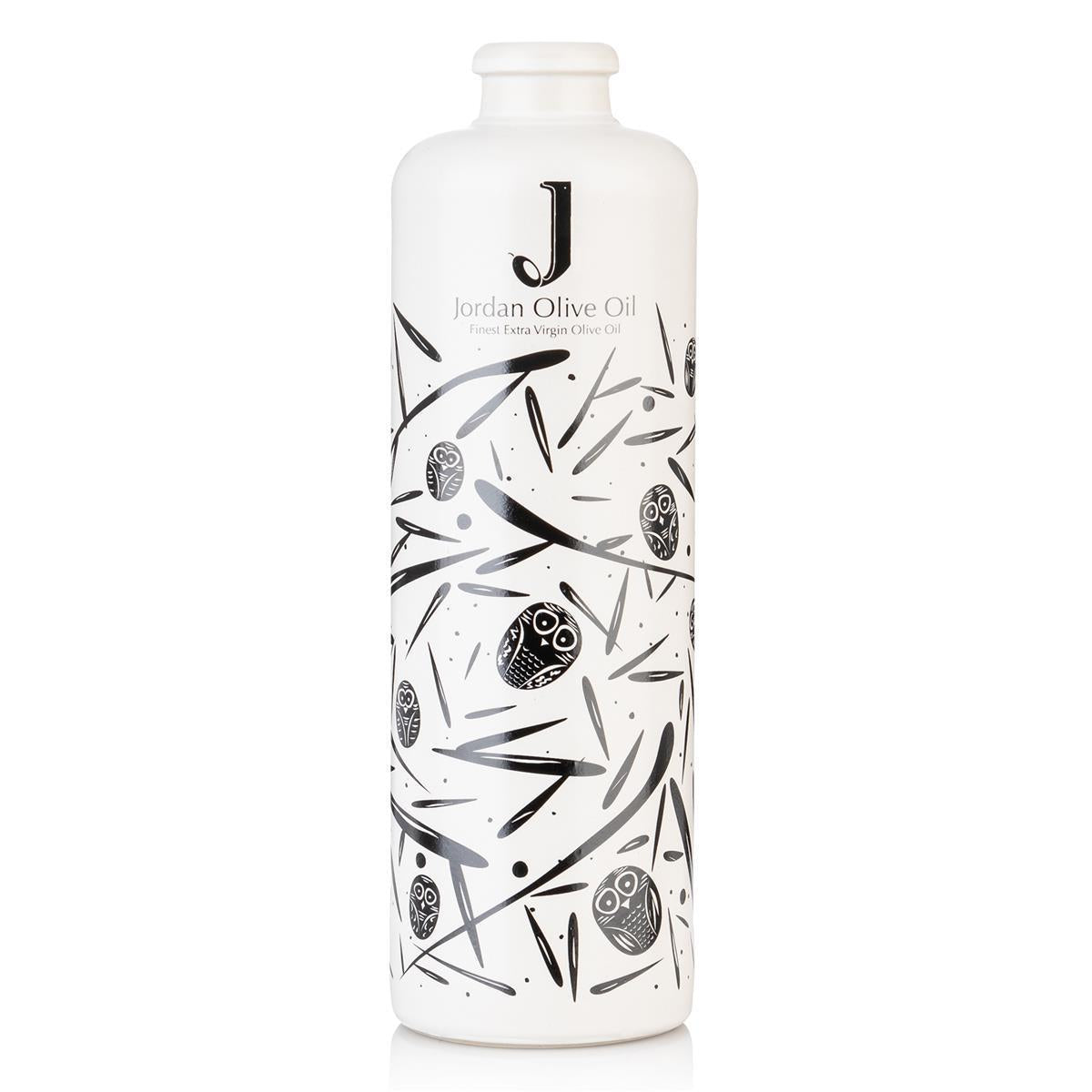 Jordan Keramikflasche - matt weiß mit schwarzen Symbolen - inkl. Ausgießer - 500ml
