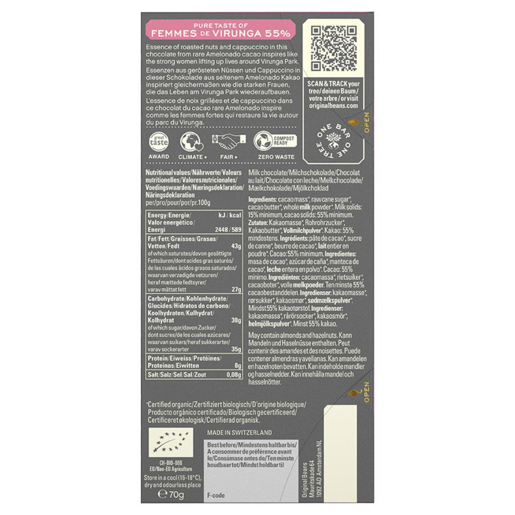Original Beans - BIO Femmes de Virunga 55% Schokolade - 70g Tafel - CH-BIO-006