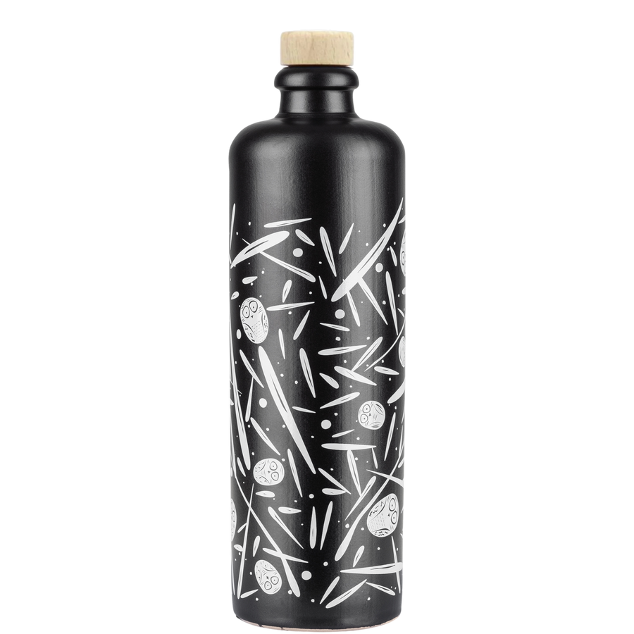 Jordan Keramikflasche - matt schwarz mit weißen Symbolen - inkl. Ausgießer - 500 ml
