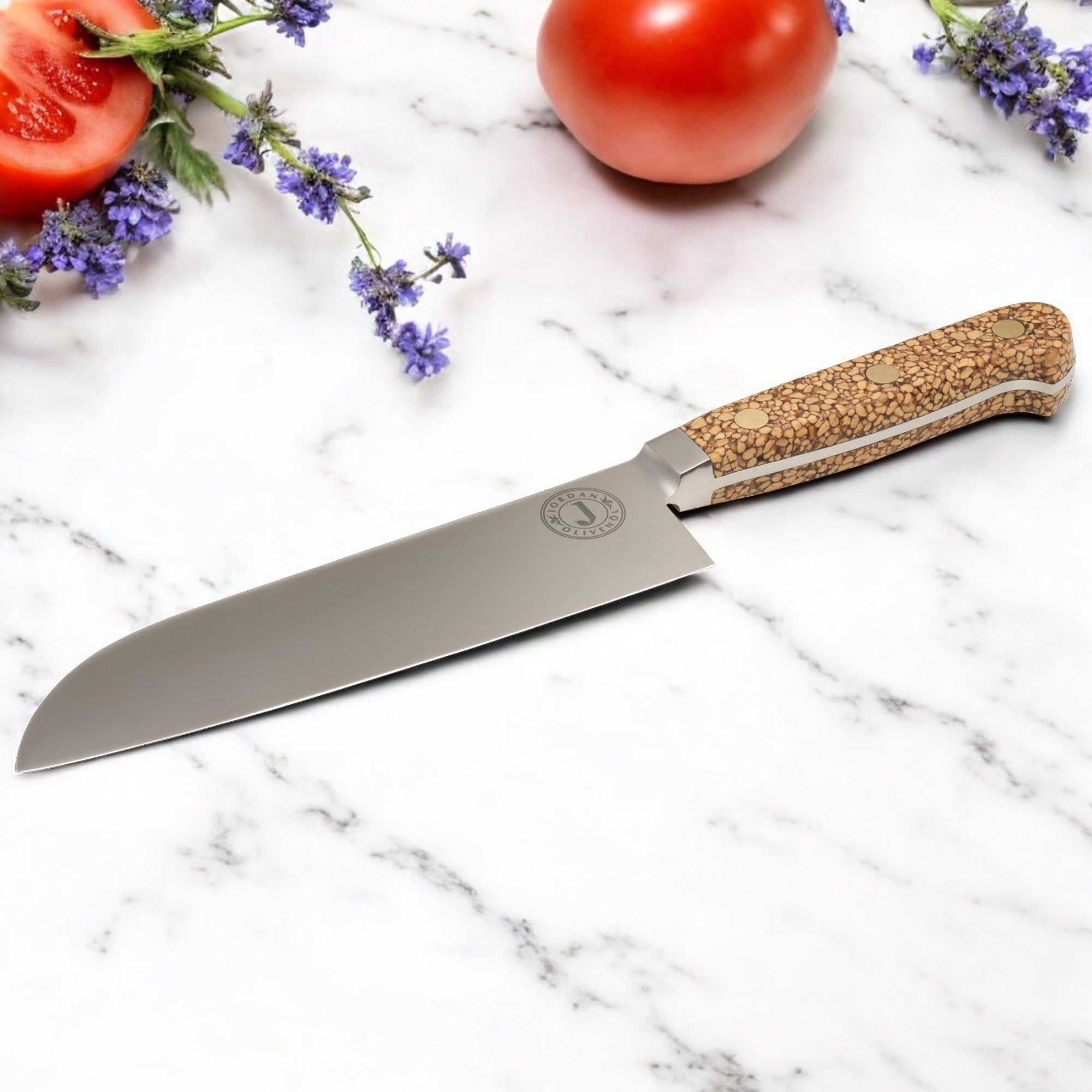 Jordan Kerner - Kochmesser mit Griff aus Olivenkernen - Santoku Klinge 19cm - Made in Solingen