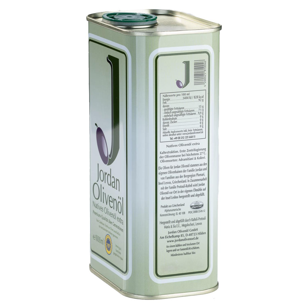 Jordan Olivenöl - Natives Olivenöl Extra - Kanister - 1,00 Liter (2er Pack)