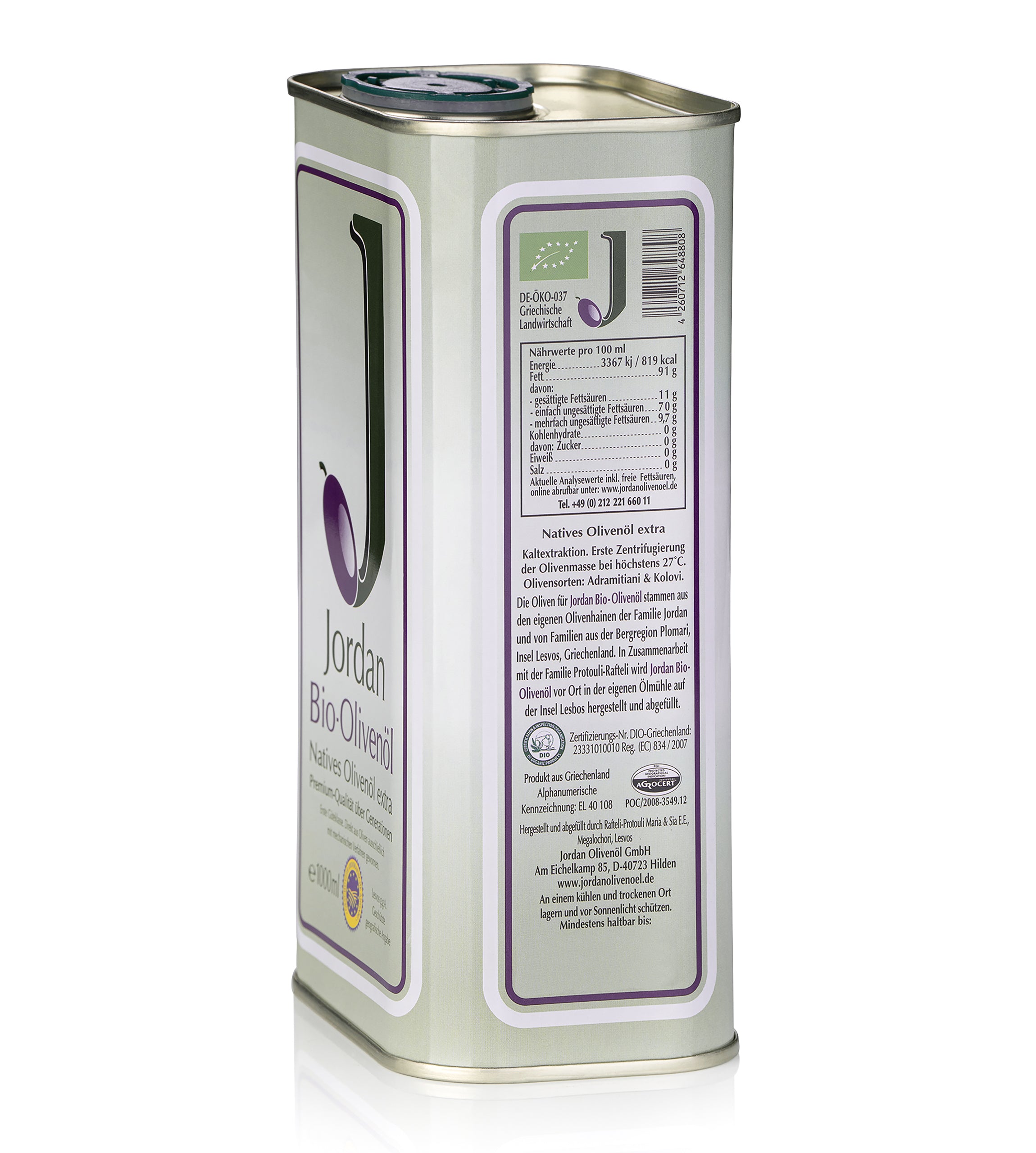 Jordan Olivenöl - BIO-Olivenöl - Kanister 1,00 Liter - GR-BIO-01