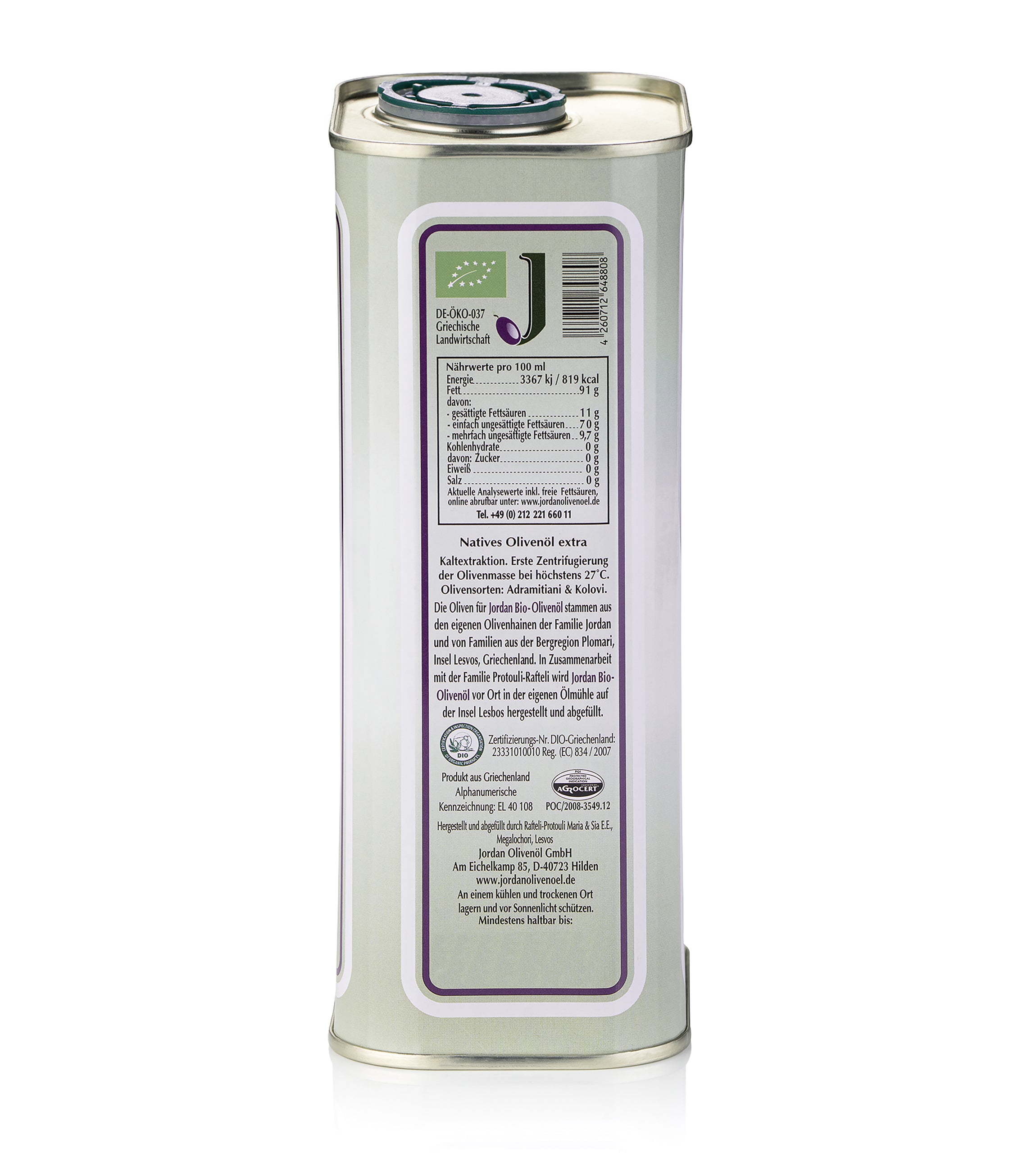 Jordan Olivenöl - BIO-Olivenöl - Kanister 1,00 Liter - GR-BIO-01