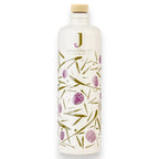 Jordan Keramikflasche schmal matt weiß mit bunten Symbolen – Leerflasche 500 ml – inkl. TAPI-Ausgießer mit Holzdeckel
