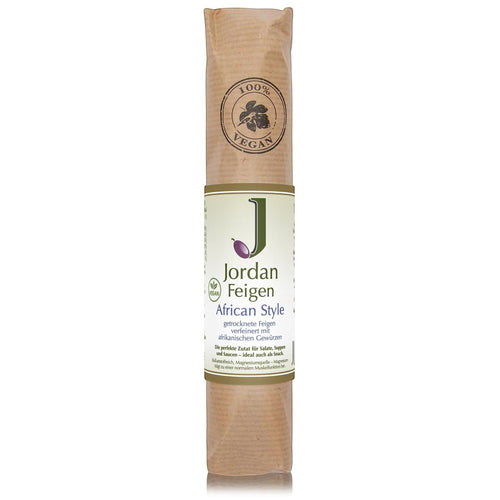 Jordan Olivenöl Feigen African Style in brauner Papierverpackung, vegane Feigensalami mit afrikanischen Gewürzen