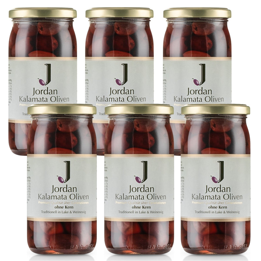 Jordan - Kalamata Oliven ohne Kern - 360g/200g Abtropfgewicht - 6er Pack