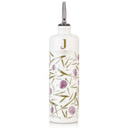 Jordan Keramikflasche schmal matt weiß mit bunten Symbolen – Leerflasche 500 ml – inkl. Edelstahl-Ausgießer & Schutzkappe