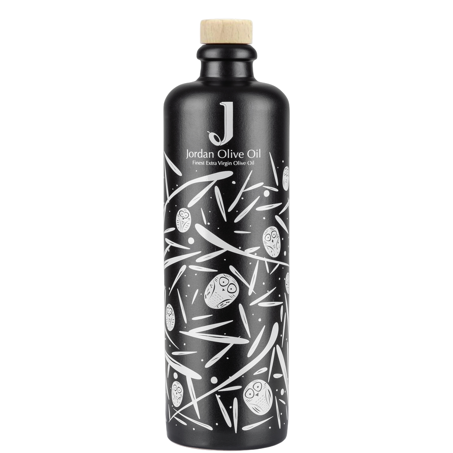 Jordan Keramikflasche - matt schwarz mit weißen Symbolen - inkl. Ausgießer - 500 ml