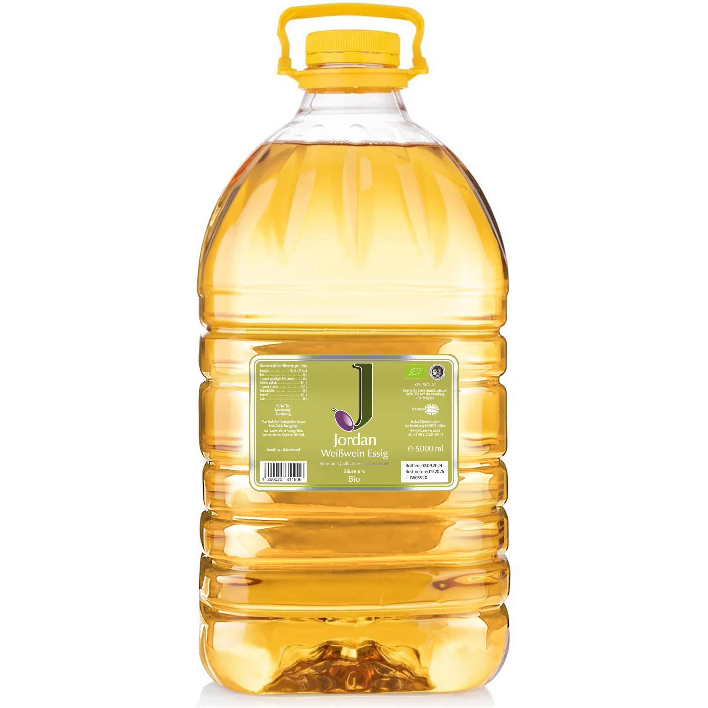 Jordan Olivenöl - Bio Weißweinessig - Sortenrein aus der Roditis Traube - 5000 ml - GR-BIO-01