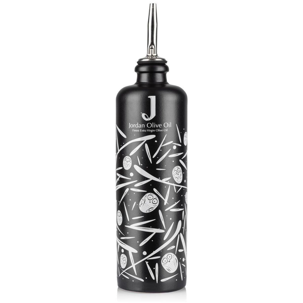 Jordan Keramikflasche - matt schwarz mit weißen Symbolen - inkl. Ausgießer - 500 ml