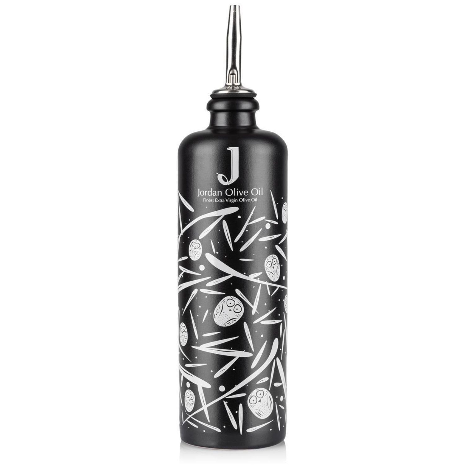 Jordan Keramikflasche - matt schwarz mit weißen Symbolen - inkl. Ausgießer - 500 ml