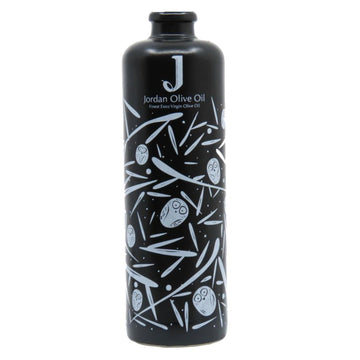 Jordan Keramikflasche - matt schwarz mit weißen Symbolen - ohne Ausgießer - 500ml