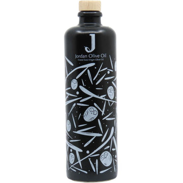Jordan Original Keramikflasche - matt schwarz mit weißen Symbolen - 500 ml - inkl. Holzdeckel mit Ausgießer
