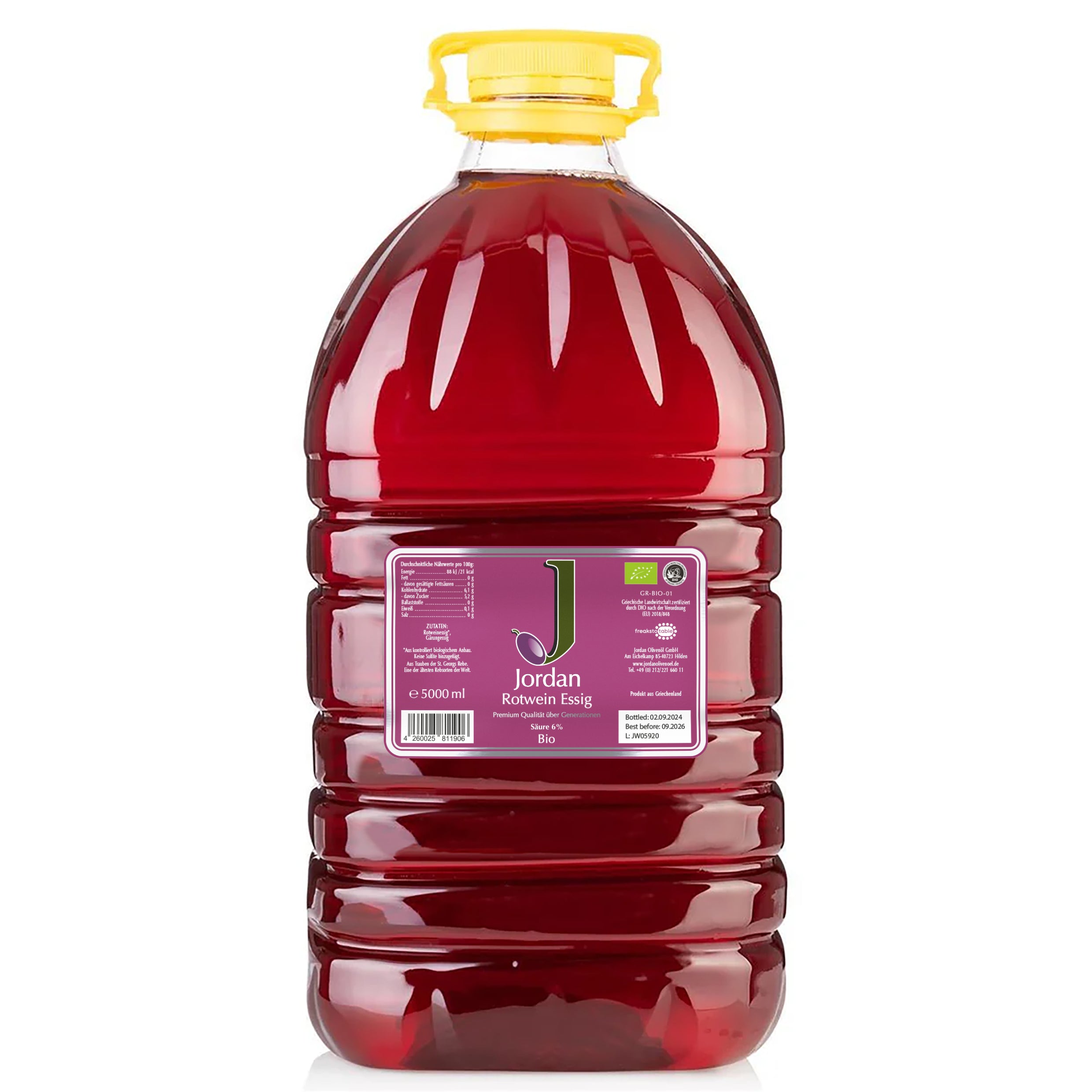 Jordan Olivenöl - Bio Rotweinessig - Sortenrein aus der St Georgs Rebe - 5000ml - GR-BIO-01