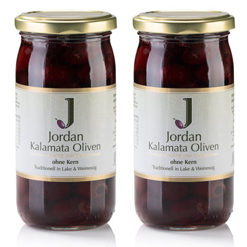 Jordan Original - Kalamata Oliven ohne Kern - im Glas- 2x360g - 2er Pack